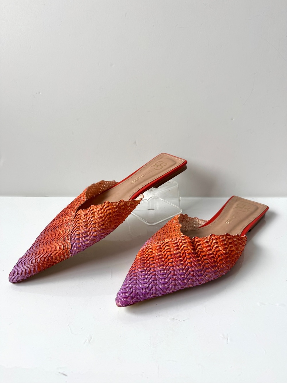 Raphaella Booz Pointed Toe Ombre Coral to Purple Woven Pointed-Toe Flat Mules